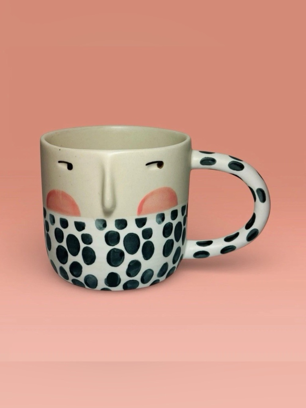 Anthropologie Fotini Tikkou Visage Face Ceramic Mug Spotted Polka Dot Coffee Cup